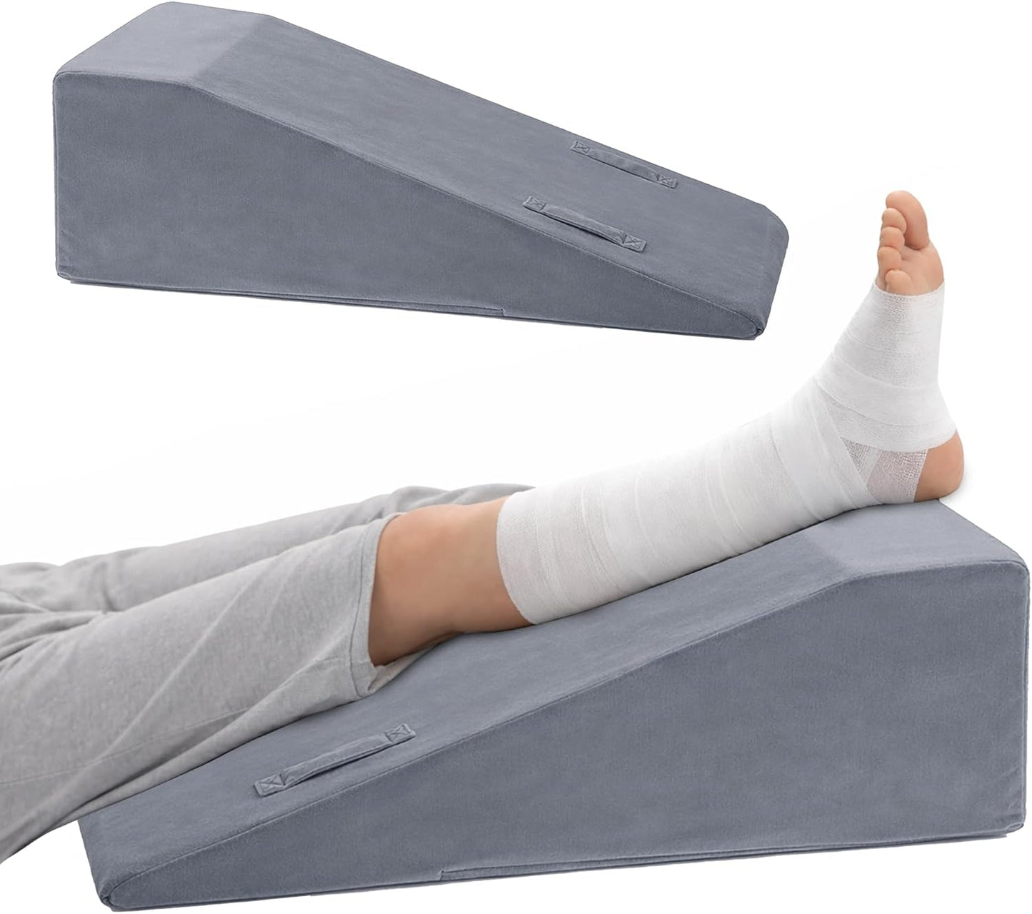 Leg Elevation Pillow for After Surgery, Knee Recovery & Leg Wedge Support | Long Incline Full Leg Support with Soft Crystal Velvet Cover, High Density Foam for Recovery and Rest