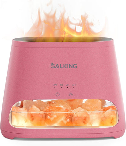SALKING 2-in-1 Ultrasonic Essential Oil Diffuser & Himalayan Salt Lamp, Aromatherapy Diffuser Cool Mist Humidifier with Auto Off Function, 100% Pure Himalayan Pink Salt Rock, 150ml (Wooden Grain)