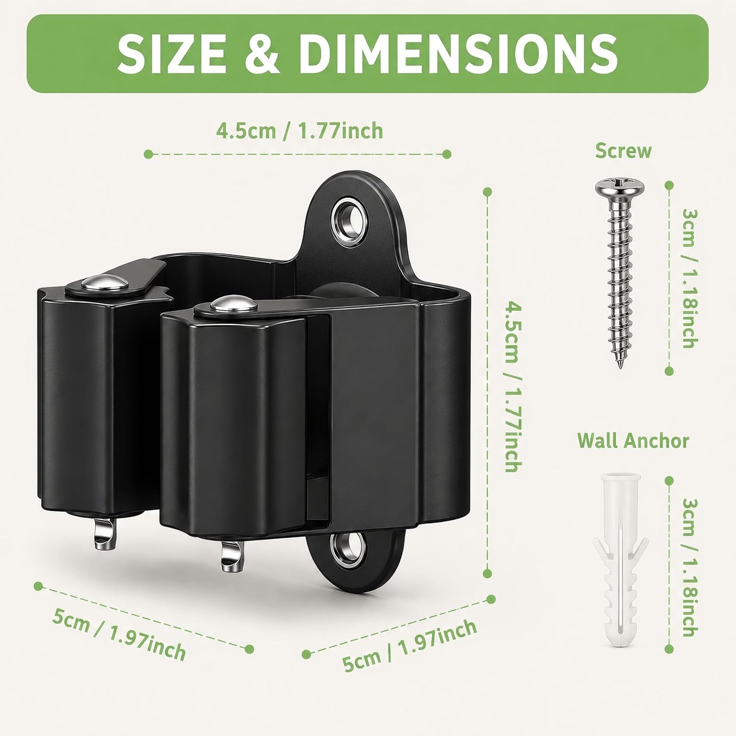 3-H Broom Holder Wall Mount 12 Pack, Heavy Duty Stainless Steel Mop and Broom Organizer Clips, Strong Grip Wall Mount Holders for Garage, Garden, Laundry Room & Utility Closet, Black