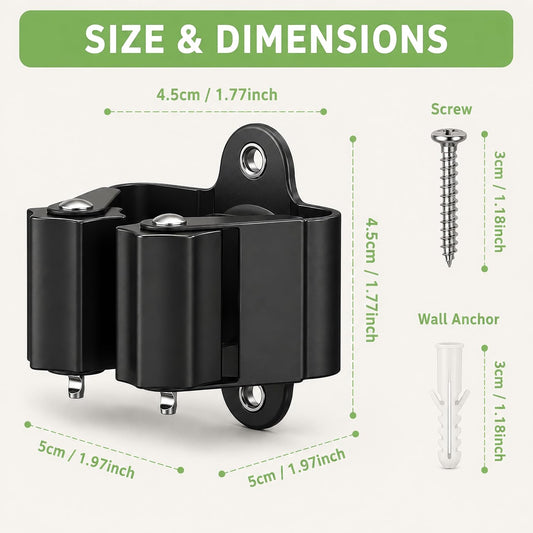 3-H Broom Holder Wall Mount 12 Pack, Heavy Duty Stainless Steel Mop and Broom Organizer Clips, Strong Grip Wall Mount Holders for Garage, Garden, Laundry Room & Utility Closet, Black