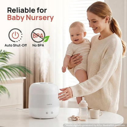 Clarston Humidifiers for Bedroom, 2L Cool Mist Humidifier, 24dB Quiet Sleep