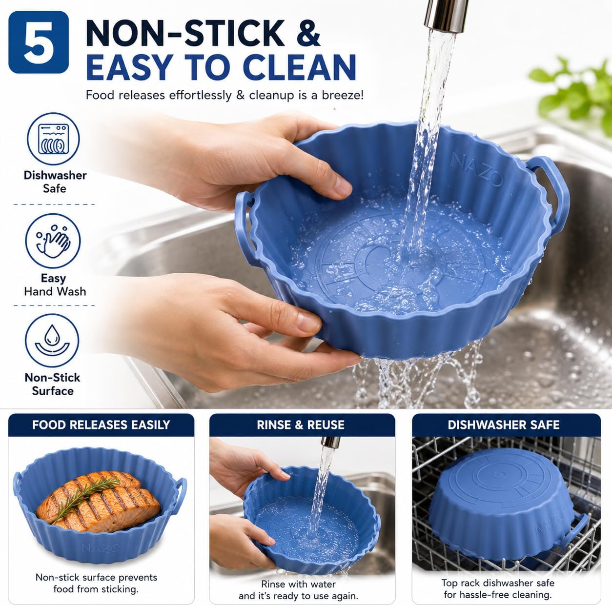 8 PCS Air Fryer Accessories Set, Reusable Silicone Air Fryer Liners for Round Basket, Non Stick Air Fryer Inserts with Kitchen Tongs & Basting Brush, BPA Free, Heat Resistant, Dishwasher Safe