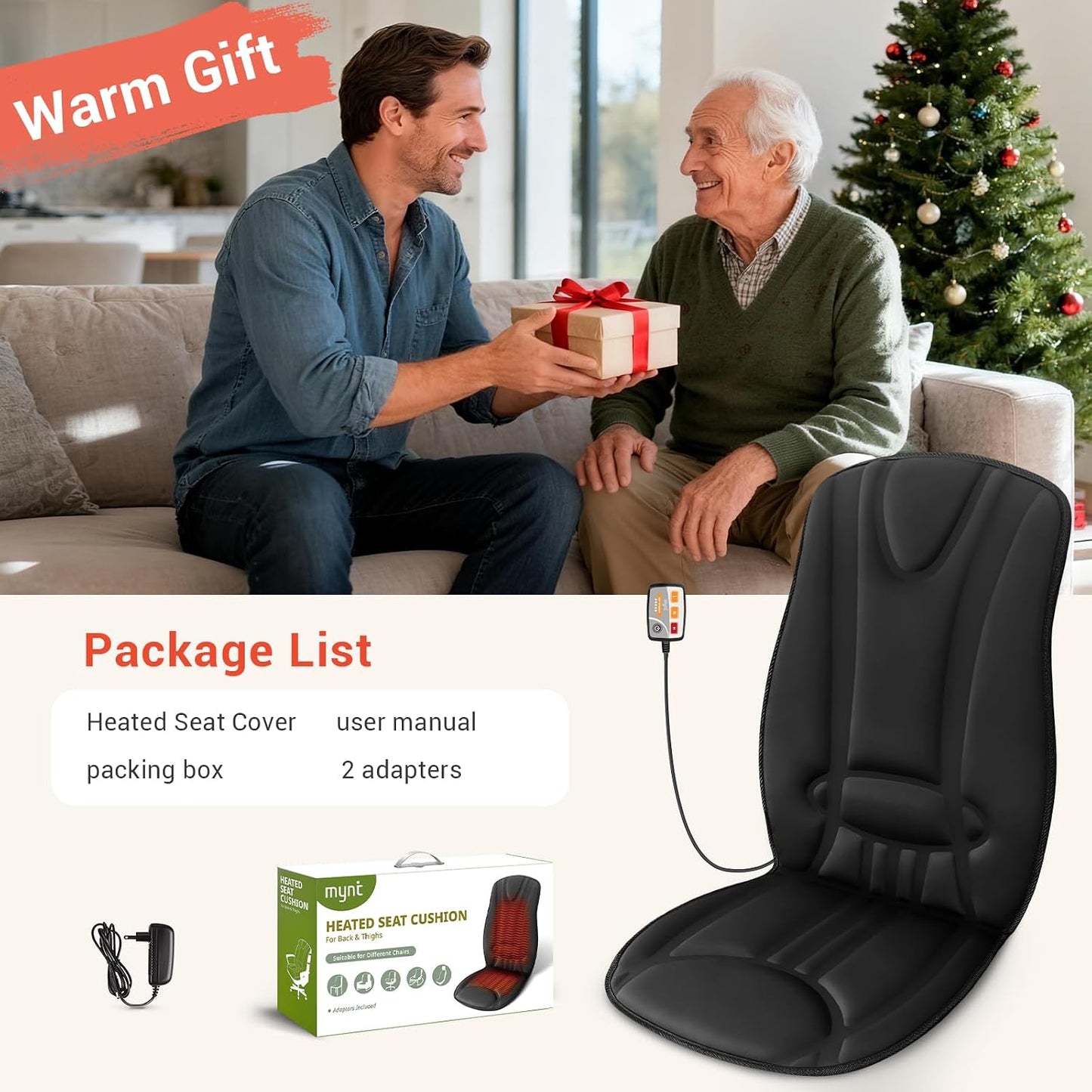 Heated Seat Covers with Fast Heat, Heating Pad for Chairs | Universal Seat Warmer for Home Office and More Use, Comfortable Full Back & Seat Cover with 3 Heating Levels, Winter Gift