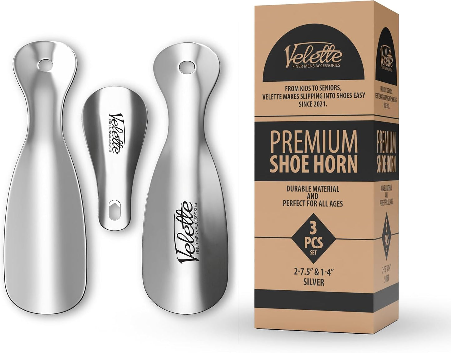 Metal Shoe Horn Long Handle for Seniors - Stainless Steel 2 Pack | 16.5 in + 7.5 in Travel Size, Shoehorn Fits Boots Sneakers Dress, Men Women Kids Elderly, Calzador de Zapatos, Helper Tool