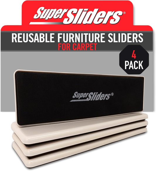 Super Sliders 2-1/2" x 9" XL Rectangle Reusable Furniture Sliders for Carpet, Anti-Slip Protective Furniture Moving Pads for Beds, Sofas, Dressers, Set of 4, Beige