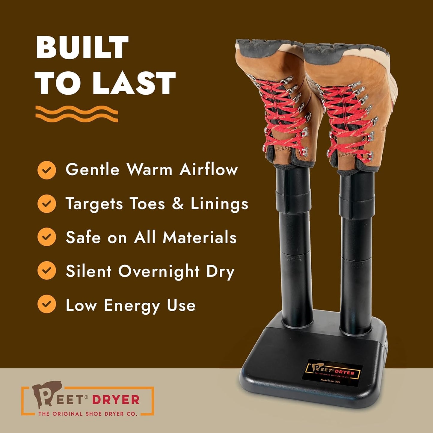 PEET, Original Dryer, Electric Shoe Dryer, Work Boots, Outdoor Gear, Athletic Gear, Silent,Energy-Efficient, Made in USA