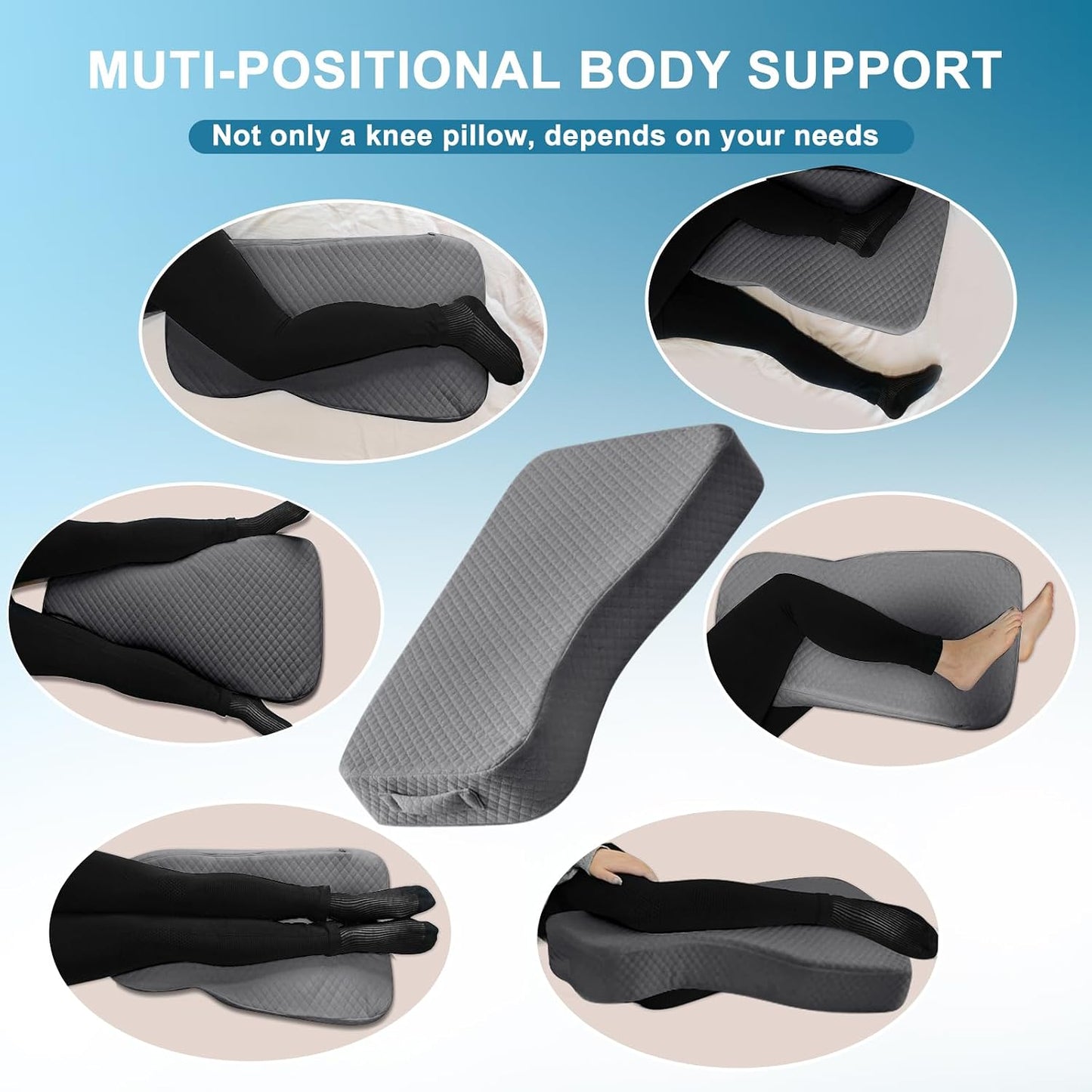 Knee Pillow for Side Sleepers, 100% Memory Foam Filling Leg Pillow for Side Sleeping, 4" Height Leg Pillow for Relieving Leg, Back, and Knee Pain Breathable & Pressure-Relieving Support - 18"x30"x4"