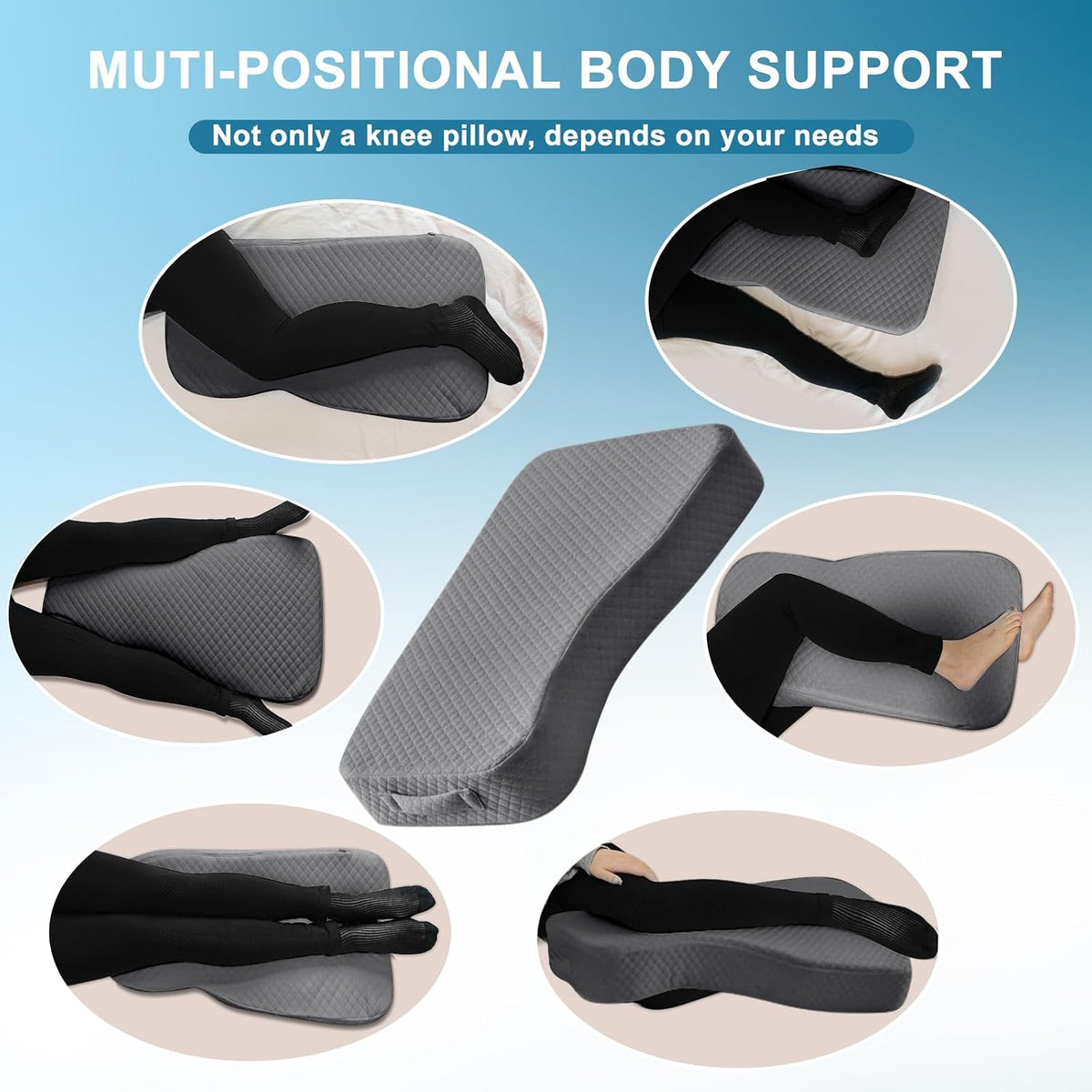 Knee Pillow for Side Sleepers, 100% Memory Foam Filling Leg Pillow for Side Sleeping, 4" Height Leg Pillow for Relieving Leg, Back, and Knee Pain Breathable & Pressure-Relieving Support - 18"x30"x4"