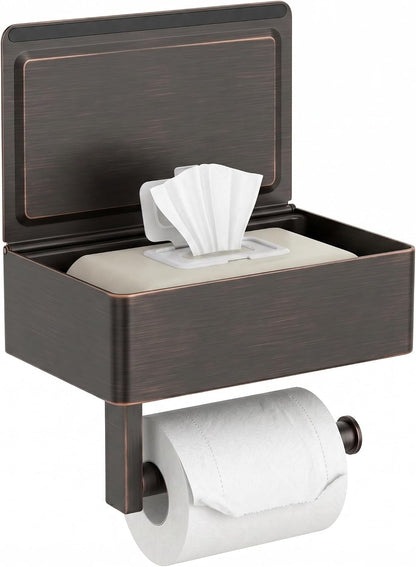FORIOUS Toilet Paper Holder with Shelf, Wall-Mounted Modern Wipes Dispenser | Brushed Nickel | Toilet Paper Holder with Storage for Bathroom | Fits Wipes, Sanitary Napkin, Tampon | 8.0"x5.3" Large Shelf