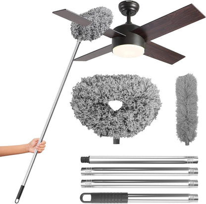 DRQ Ceiling Fan Cleaner Duster with 13-48 in Extension Pole, Blue | Detachable, Washable Microfiber Brush Head Is Reusable for Ceiling Fan Blades, Walls, Bookshelves, Door Tops and Window Tops
