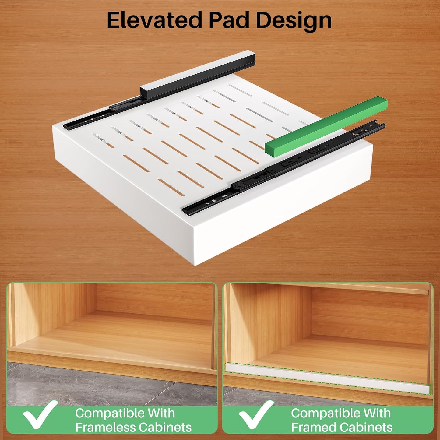 Pull out Cabinet Organizer, 21"Deep, Heavy Duty Full-Extension Slide out Drawers for Kitchen Cabinets with Nano Adhesive, Roll Out Shelf Sliding Cabinet for Pots, Bathroom, Pantry, Under Sink, White