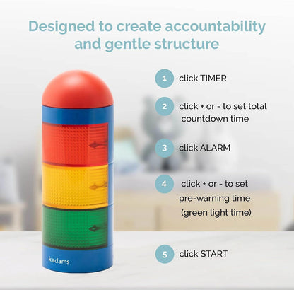 KADAMS Visual Timer for Kids with Pre-Alarm, Traffic Light Countdown Timer for ADHD Toddlers Classroom 24H Digital Timer, 5 Volume Levels Mute Pause Memory for Homework Learning Home Routine
