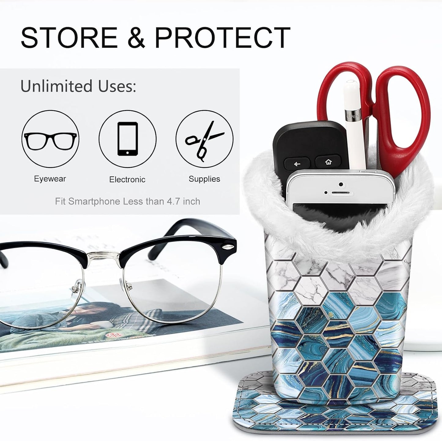 FINTIE Plush Lined Eyeglasses Holder, Glasses Stand Case For Nightstand | Soft Plush Lining, Bedside Eyeglasses Holder, Office Desktop Organizer, Small Item Storage, Anti-Scratch - Colors A