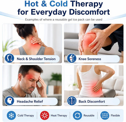 Soft Gel Ice Pack Wrap 12"x4.7" | Reusable, Hot Cold Therapy, Head Neck