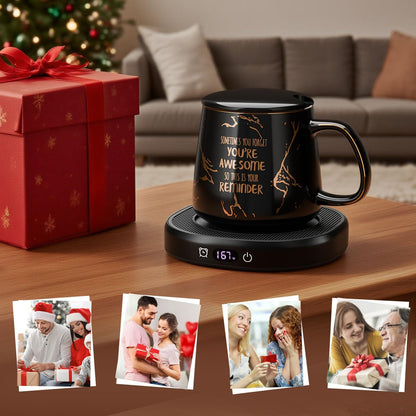 Coffee Mug Warmer Set for Desk, Smart Heated Electric Tea Cup Warmer Plate | Coffee Lover Mug and Warmer Set, Office Home Beverage Warming Candle Heater, 4-Temp Control 8H Auto Shut Off, Men Women Gift