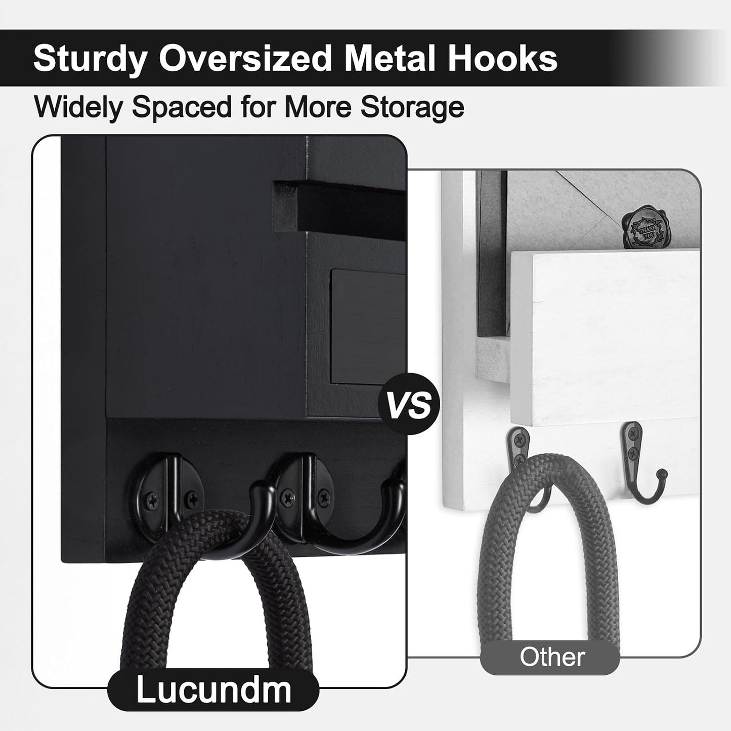 Key Holder Wall Mount, Mail Holder with Storage Drawer | Key and Mail Holder with 5 Key Hooks for Coat, Dog Leash, Home Decor Rack, House Accessories, Entry Way Organizer