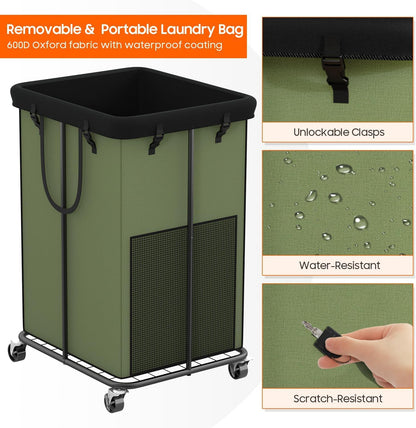 Laundry Hamper with Wheels, 150L Rolling Laundry Basket with Bag & Handles | Sturdy Metal Frame | Removable Bag | Large & Tall Dirty Clothes Hampers for Laundry Room, Bedroom, Dorm, Bathroom-Black