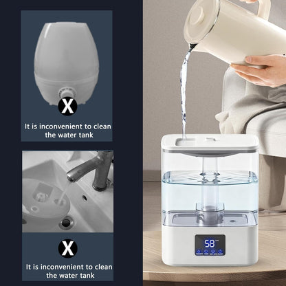 KZF 4L Top Fill Humidifiers for Bedroom & 60H Runtime - Cool Mist Humidifier, 3 Mist Levels, 8H Timer, Essential Oil Tray, Humidity Display, Quiet for Bedroom, Baby, Plants, Large Room