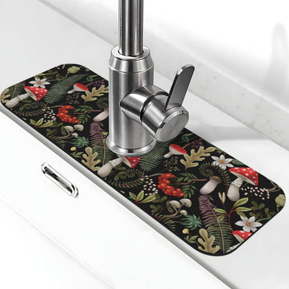 Abstract Flower Blooming Floral Watercolor Kitchen Sink Splash Guard Faucet Mat Super Absorbent Fast Drying Mat Sink Gadgets-Fast Drying Pad Sink Mat For Kitchen Bathroom (15" X 5.5" )