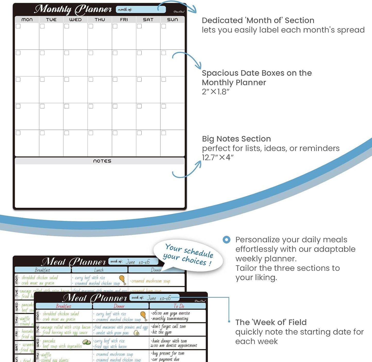 Magnetic Dry Erase Monthly Calendar Set - 15.5"x13" Monthly and 8.5"x13" Weekly Calendar for Fridge - 6 Extra Fine Point Markers Included - Shipped Flat