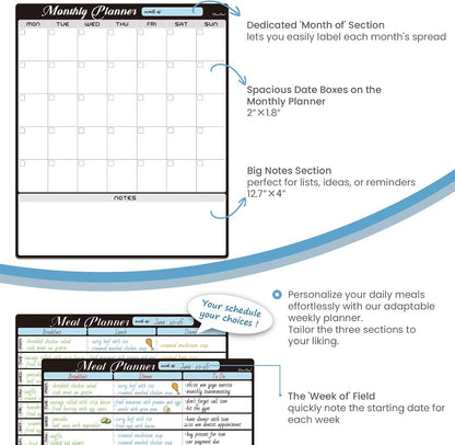 Magnetic Dry Erase Monthly Calendar Set - 15.5"x13" Monthly and 8.5"x13" Weekly Calendar for Fridge - 6 Extra Fine Point Markers Included - Shipped Flat