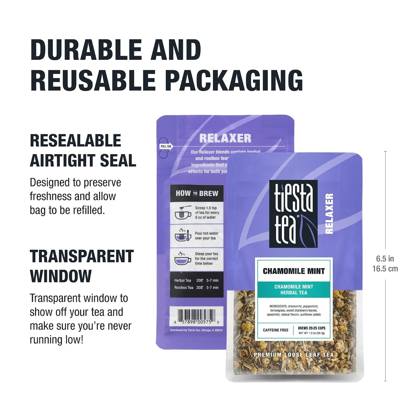 Tiesta Tea - Lavender Chamomile Herbal Tea, Loose Leaf, Calming Blend with Chamomile, Lavender, and Lemongrass, Caffeine-Free Herbal, Great for Hot or Iced, Resealable Pouch, 25 Cups, 0.9 Ounce
