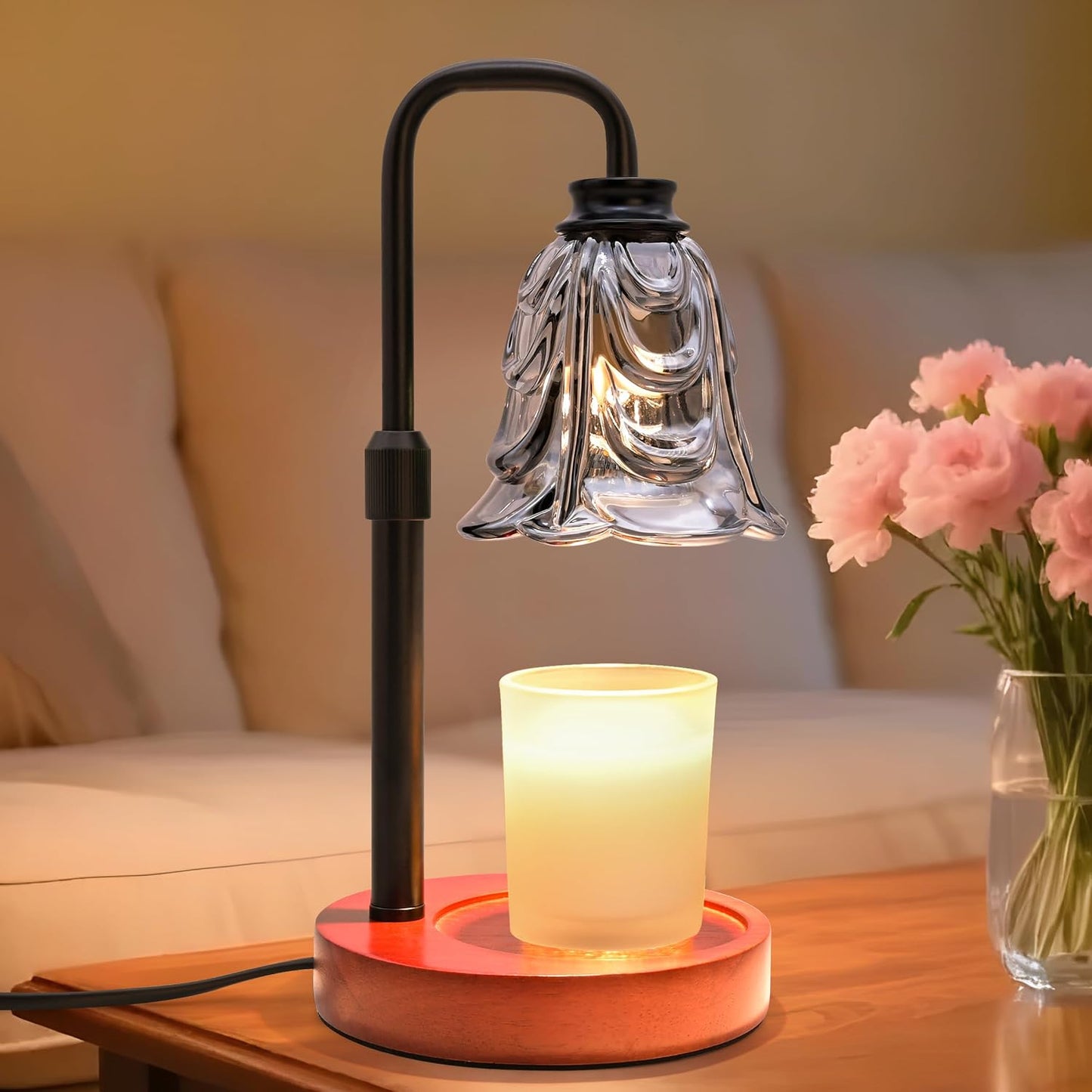 Candle Warmer Lamp with Timer Dimmer, Adjustable Height Pink Tulip Candle Wax Warmer, Christmas Birthday Gift for Mom Women,House Warming Gifts for New Home Bedroom Decor,Flower Pink