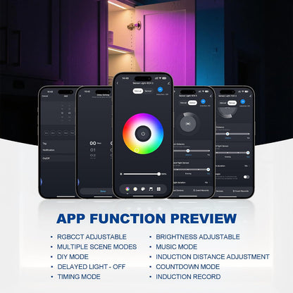 42inch WiFi Night Light Radar Motion Sensor Silicone LED Under Cabinet Lights RGB CCT White 2700K-6500K, Waterproof, APP Control, Dimmable Timing, for Google Home Alexa, for Kitchen, Under Counter