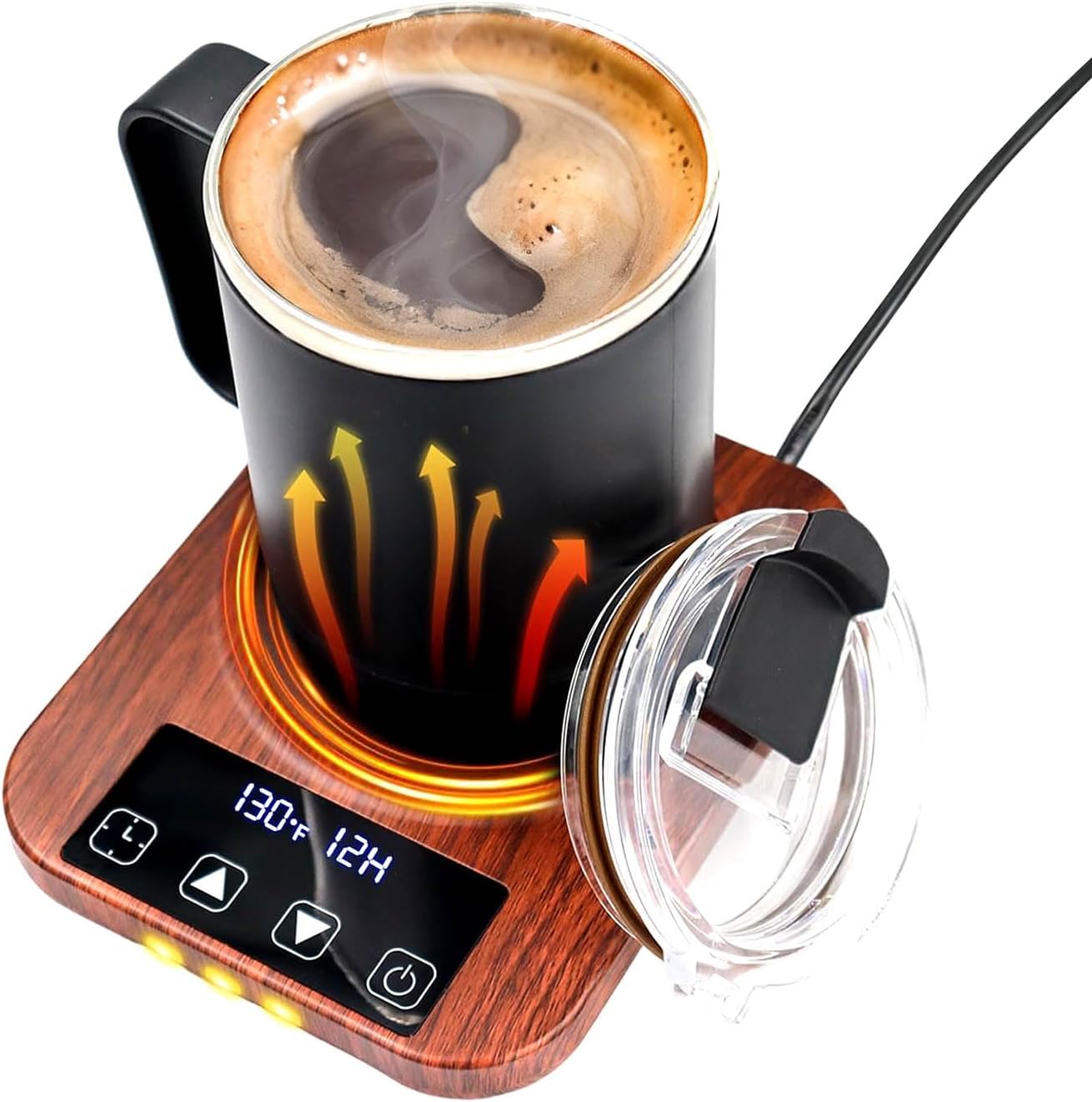 Mug Warmer, Coffee Mug Warmer, 2-12Hrs Auto Shut Off | Coffee Mug Warmer for Desk with Temperature Display, Ideal for Coffee, Tea, Milk and Cocoa (Wood)