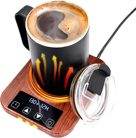 Mug Warmer, Coffee Mug Warmer, 2-12Hrs Auto Shut Off | Coffee Mug Warmer for Desk with Temperature Display, Ideal for Coffee, Tea, Milk and Cocoa (Wood)