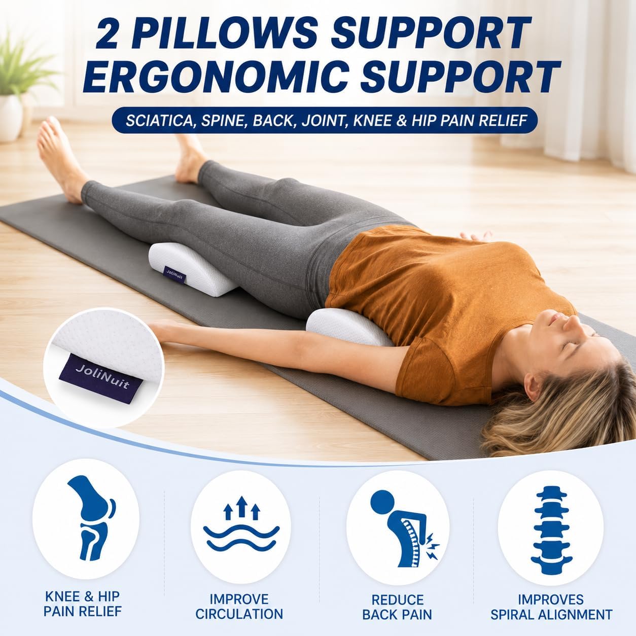 2Pcs Half Moon Bolster for Head, Knees,Ankle Support, Leg Elevation Cushion - Back, Lumbar, Neck Pain Relief,Semi Roll Gel Foam Pillow for Back and Side Sleepers -Chair Seat Pillow