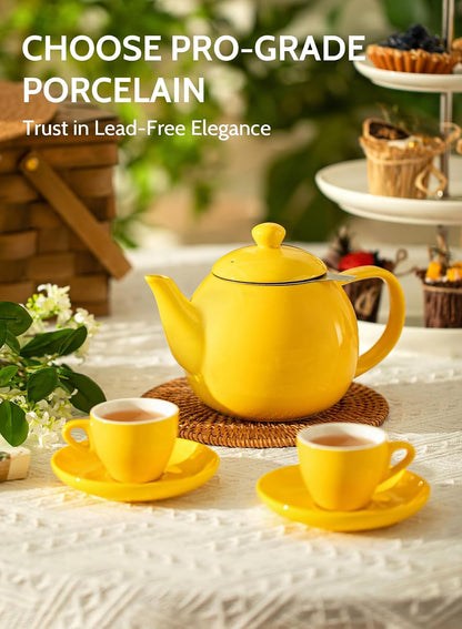 Sweese Teapots for Tea, 27 oz Porcelain Tea pot with Removable Stainless Steel Infuser, Tea Pots for Loose Tea - White