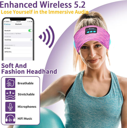 Bluetooth Headphones, Sleep Headphones Headband Wireless for Sleeping Side Sleepers - Adjustable Sleep Headphone, and Bluetooth Headbands for Women (Pink)