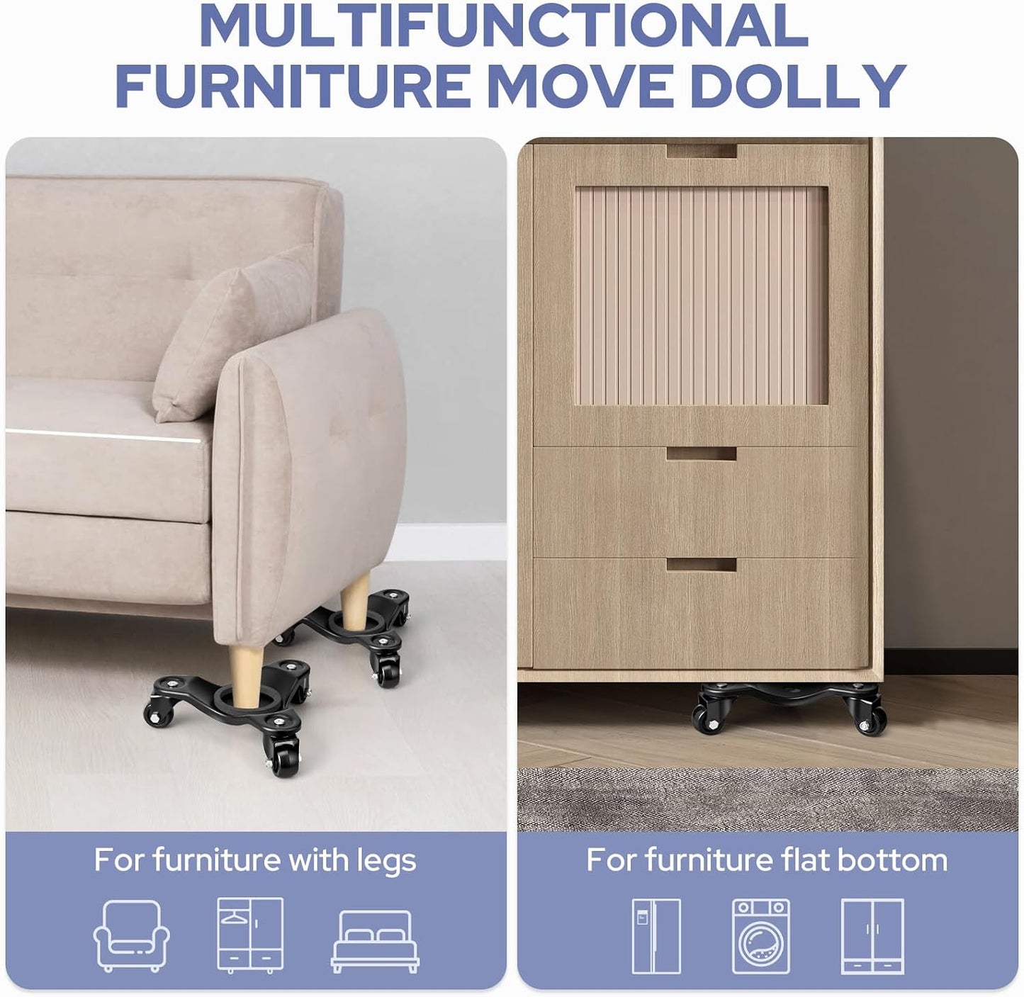 KEDSUM Furniture Dolly, 1150LBS Furniture Lifter Tool Set, 10" Heavy Duty Moving Dolly with 3 Wheels, Used for Moving Sofa, Piano, Cabinet