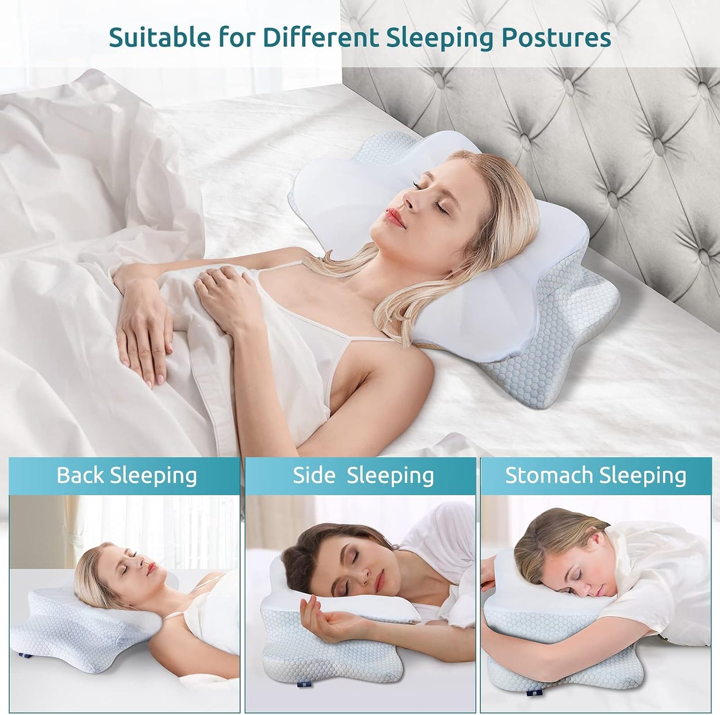 DONAMA Contour Cervical Neck Pillow for Neck Pain Relief | Queen,Ergonomic Dual-Height,Odorless Memory Foam,Side/Back/Stomach Sleepers,Cooling Hypoallergenic Cover,OEKO-TEX Certified