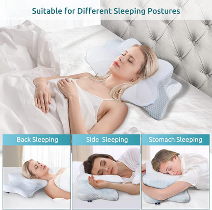 DONAMA Contour Cervical Neck Pillow for Neck Pain Relief | Queen,Ergonomic Dual-Height,Odorless Memory Foam,Side/Back/Stomach Sleepers,Cooling Hypoallergenic Cover,OEKO-TEX Certified