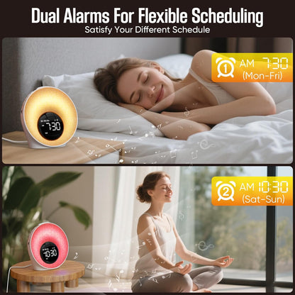 Sunrise Alarm Clock, Wake Up Light, Sleep Sound Machine for Bedroom | 30 Soothing Sounds, Dual Alarms, Snooze, Bedside Lamp, Nursery Night Light, Xmas Gift for Baby, Adults, Heavy Sleepers