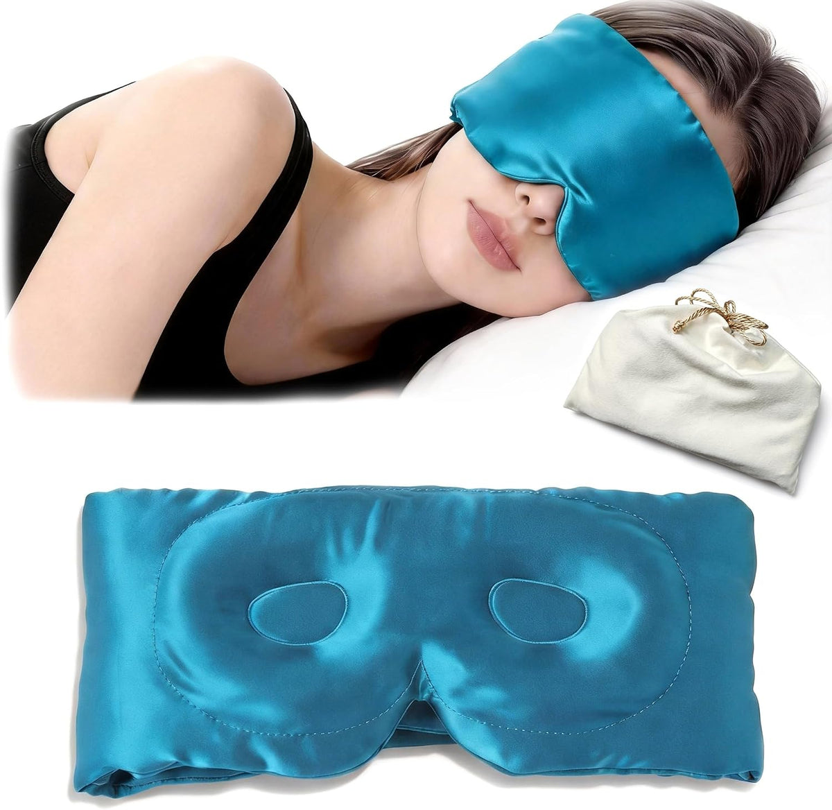 100% Mulberry Silk Sleep Mask for Women & Men – 22 Momme 6A Grade, 3D Contoured Total Blackout Eye Mask for Side Sleepers, Eyelash Extensions, Adjustable Strap, Breathable Blindfold (Black)
