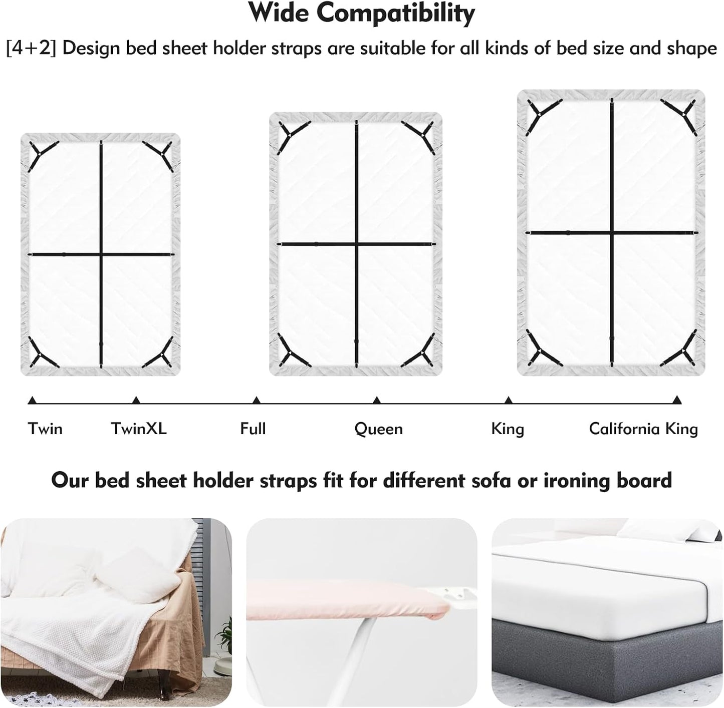 Bed Sheet Holder Straps, 2 Pcs Adjustable Mattress Sheet Clips, Bed Sheet Fasteners Elastic Sheet Suspenders to Keep Bed Sheet in Place for Different Beds (X-Purple)