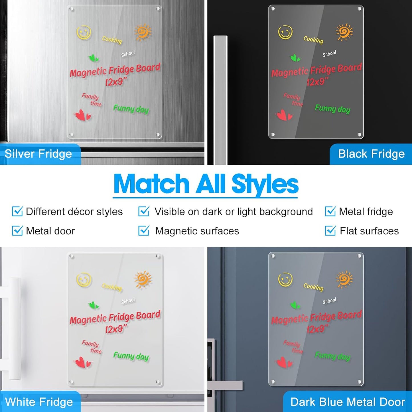Acrylic Meal Planner Weekly Calendar Menu Board for Kitchen, w/ 8 Markers | Clear Weekly Fridge Calendar Planning Note Board Dry Erase to Do/Grocery/Shopping List/Chore Chart, 12.8x9’’