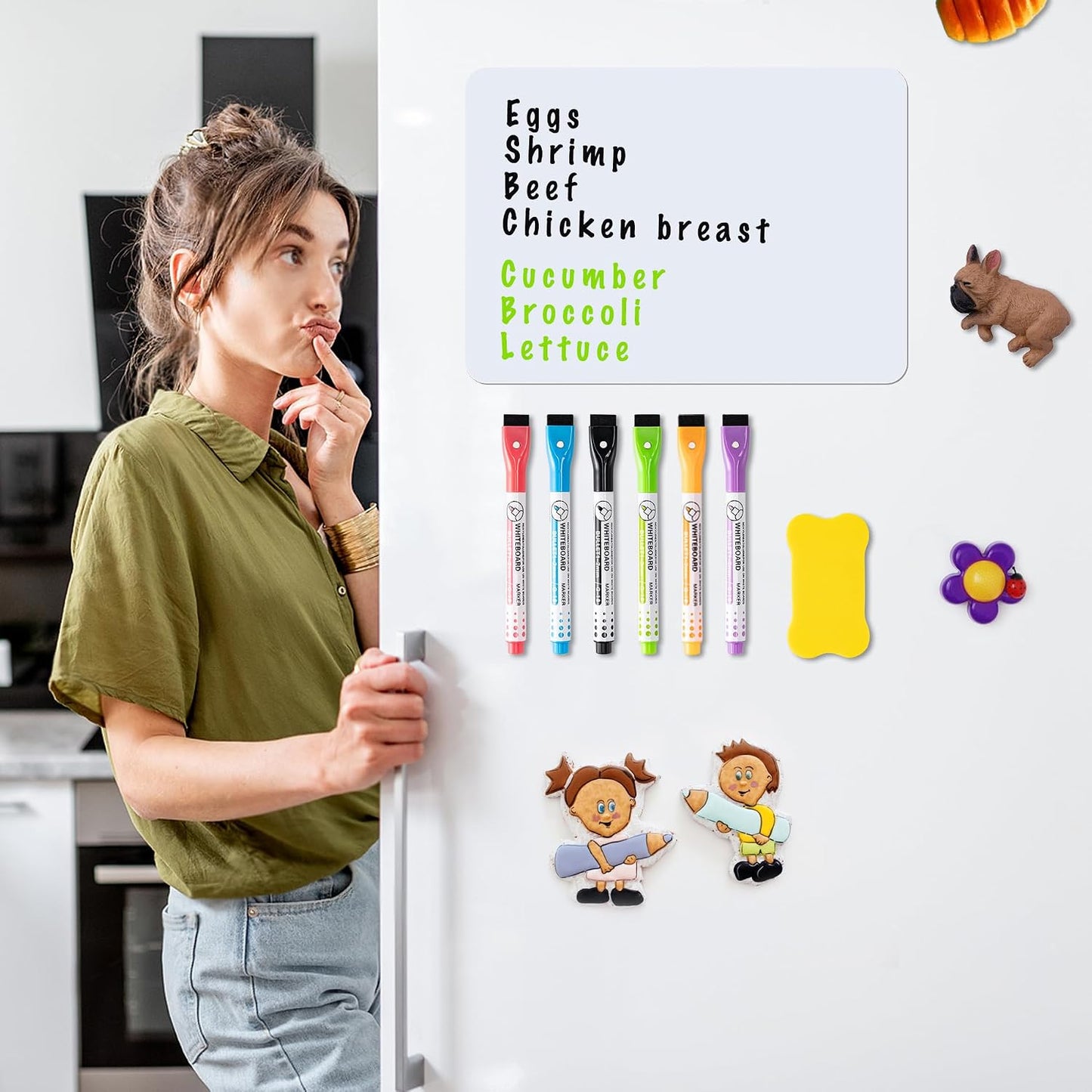 2-Pack Magnetic Dry Erase Board Sheet for Refrigerator, 12"x8" Erasable Fridge Whiteboard with 4 Markers & 1 Eraser, Small Flexible Magnet Blank Notepad for Home Kitchen Organizer Planner to-do List