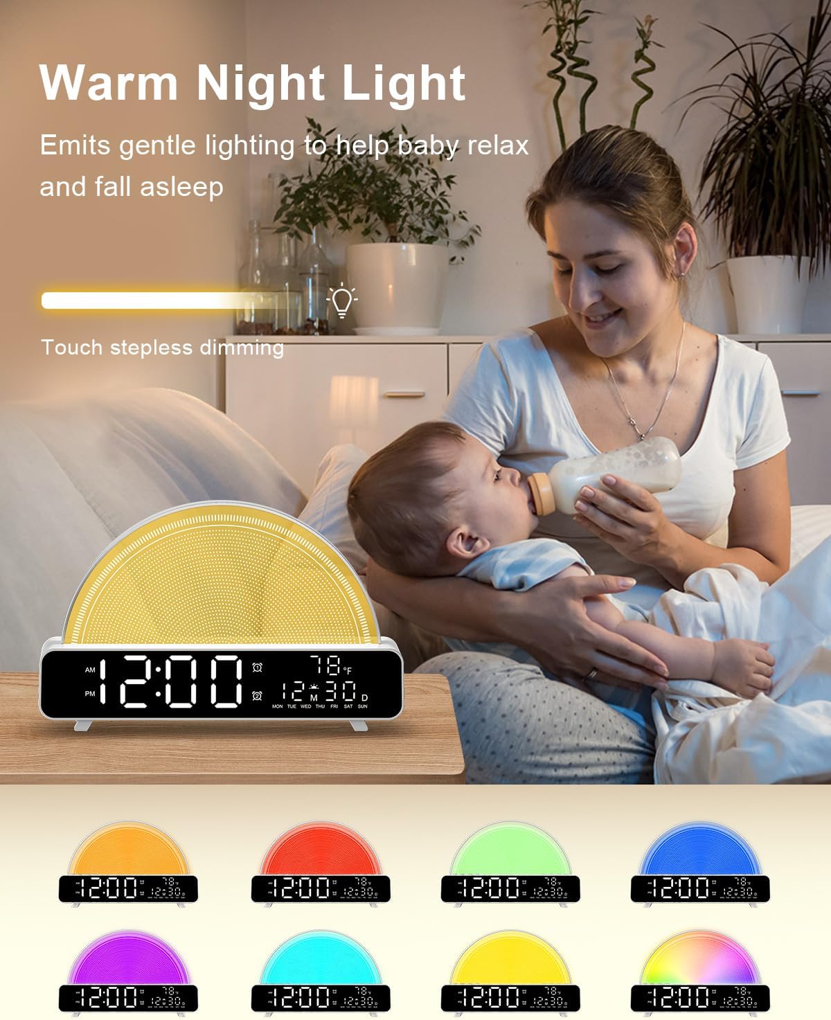 HAODINGMAI Sunrise Alarm Clock Wake Up Light with Sunrise Simulation White Noise Machine Touch Control Bedside Lamps Colors Atmosphere Lamp 30/60/90 Sleep Timer 13 Nature Sounds