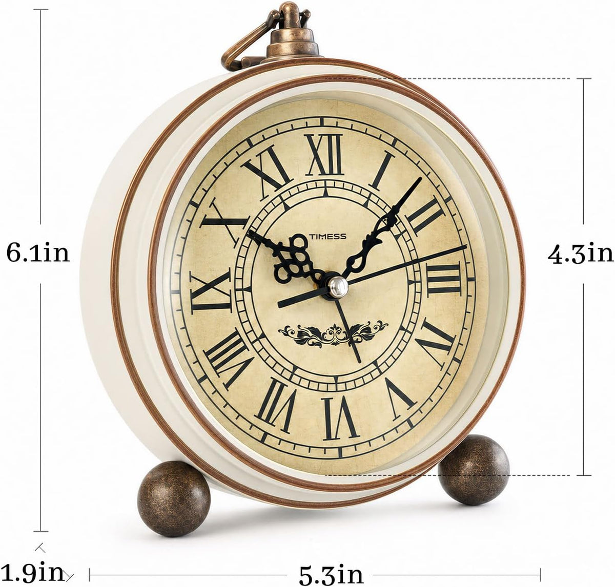 TIMESS 4.3-Inch Vintage Analog Alarm Clock, Silent Non-Ticking, Brown
