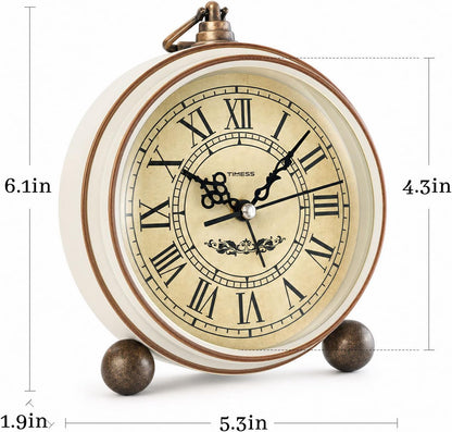 TIMESS 4.3-Inch Vintage Analog Alarm Clock, Silent Non-Ticking, Brown
