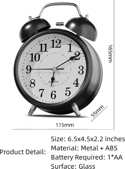 4 Inches Analog Alarm Clocks Retro Backlight Cute Simple Design with Night Light Silent Non-Ticking Battery Operated [Red]