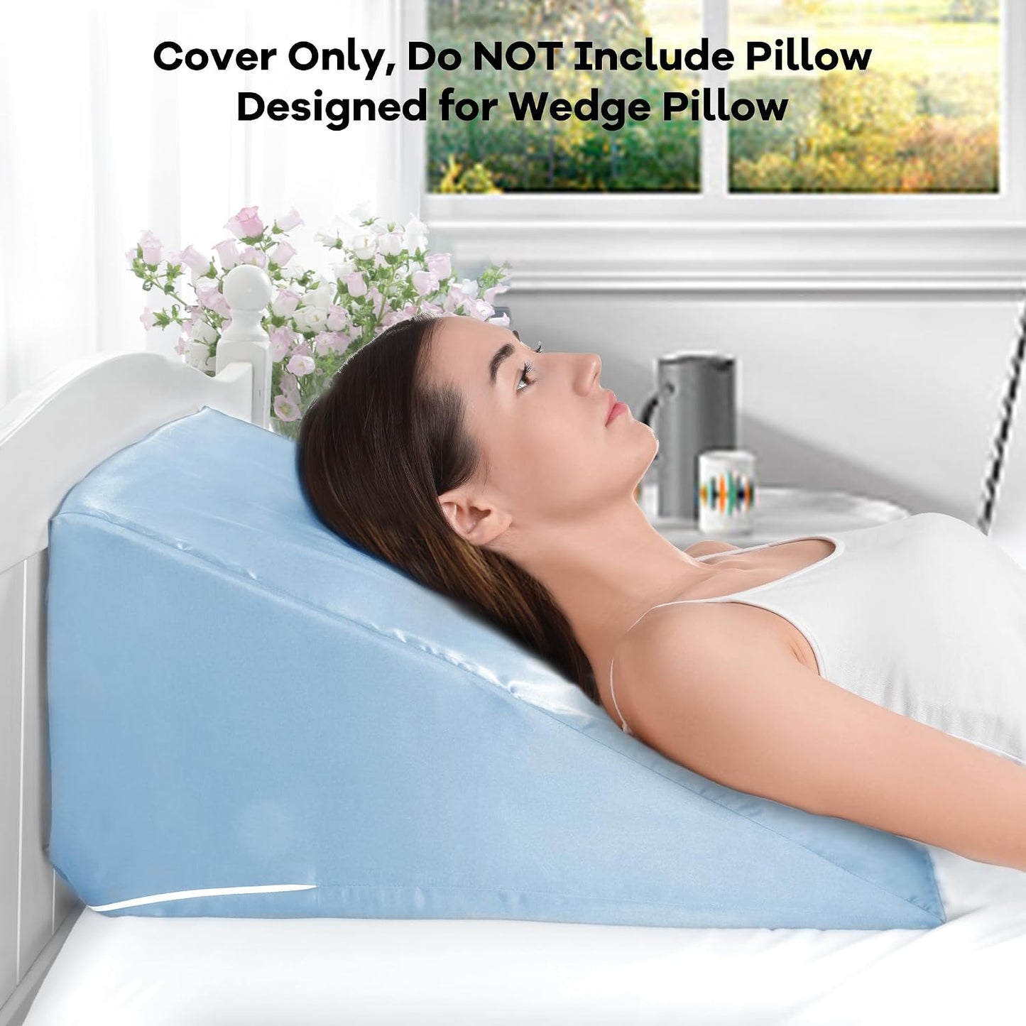 HOMBYS Satin Bed Wedge Pillow Cover Silky & Smooth Wedge Pillowcase 1 Pack 24x24x8, Soft & Breathable, Removable & Machine Washable-Zipper Design (Pillow Not Include), (Grey, 24"x24"x8")