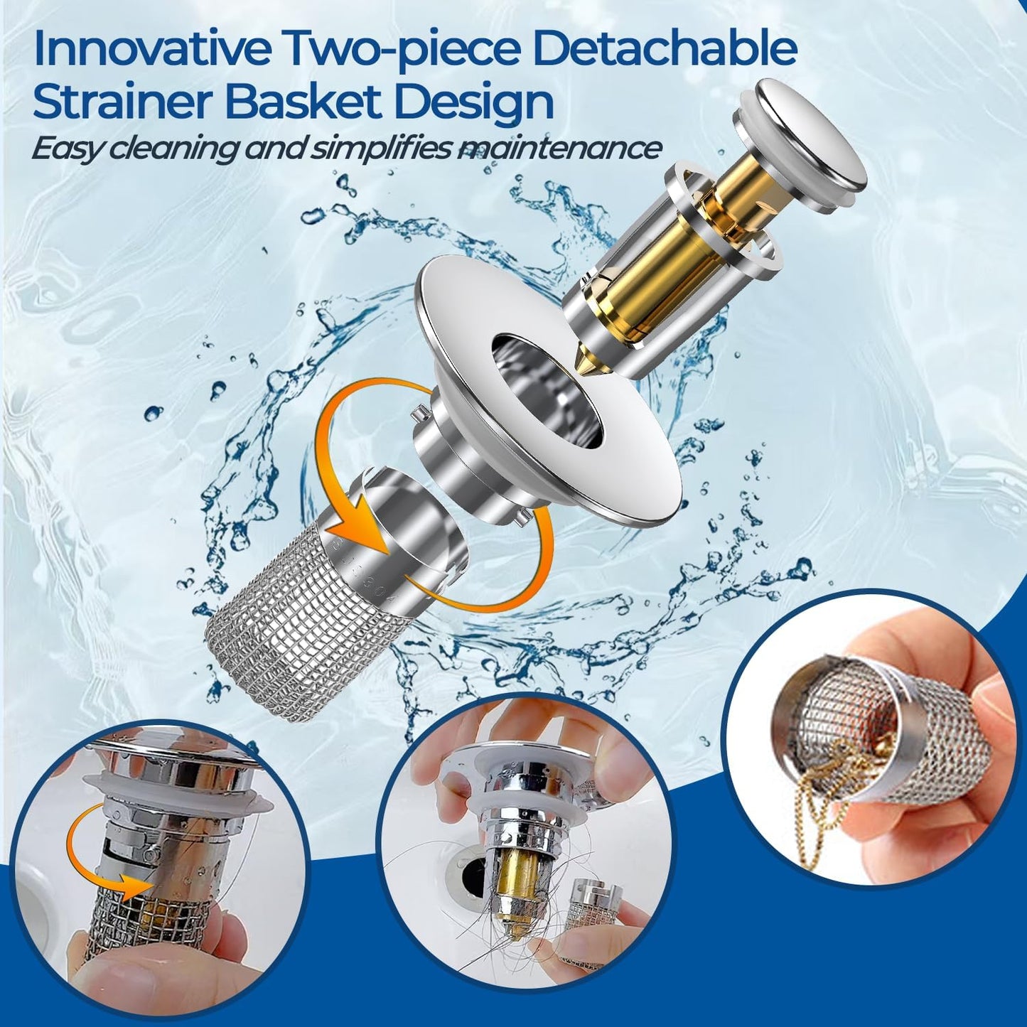 Bathroom Sink Drain Strainer, Pop-up Sink Drain Strainer with Removable Stainless Steel Strainer Basket Hair Catcher, Bathroom Sink Strainer for Bathroom Sink Stopper Replacement(1PCS)