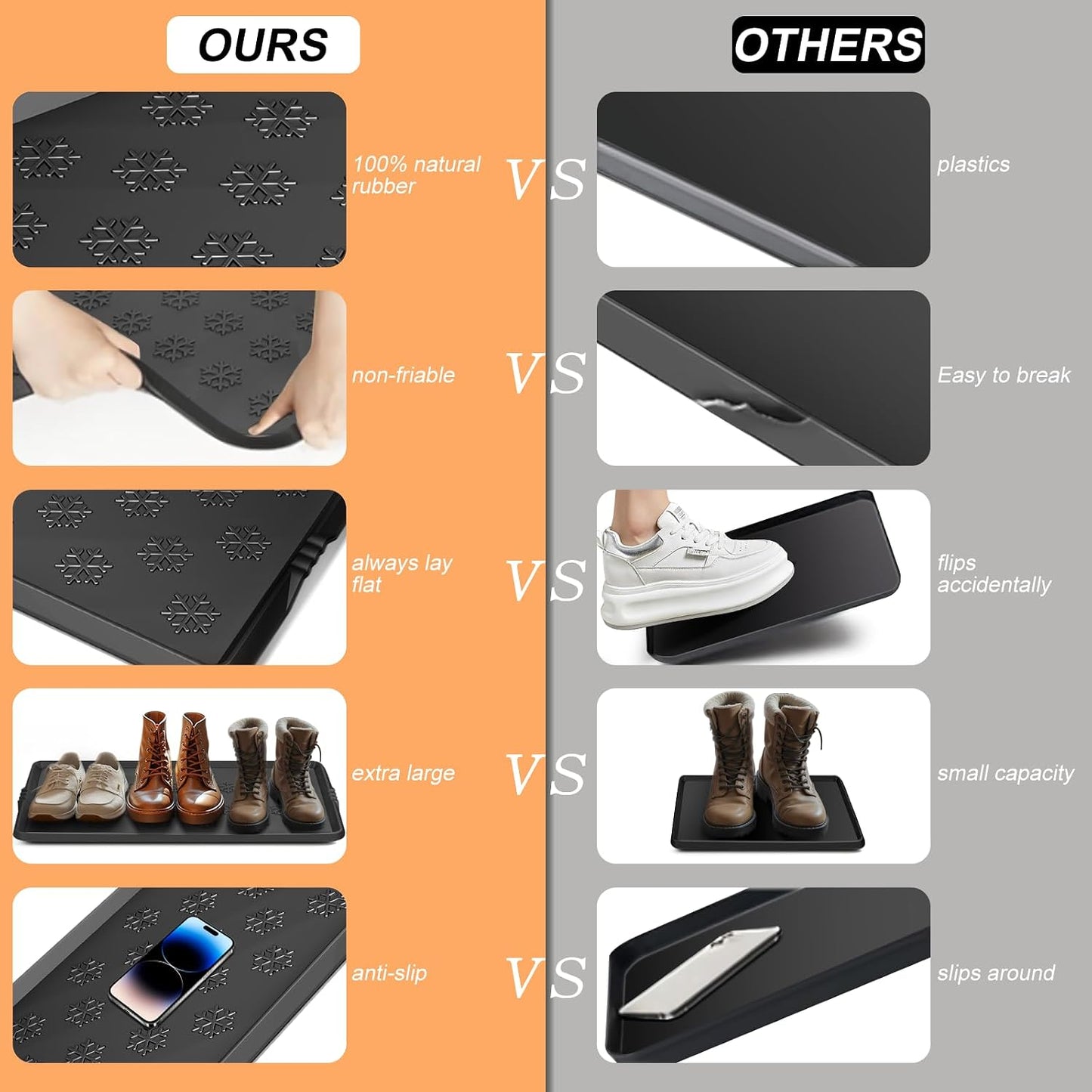 Azadx Heavy Duty Boot Trays Natural Rubber Shoe Mat Tray for Entryway | Ultra Large Boot mat Tray Multi-Purpose for Outdoor Door Mats, Waterproof Durable Shoe Tray 16x42 Inch