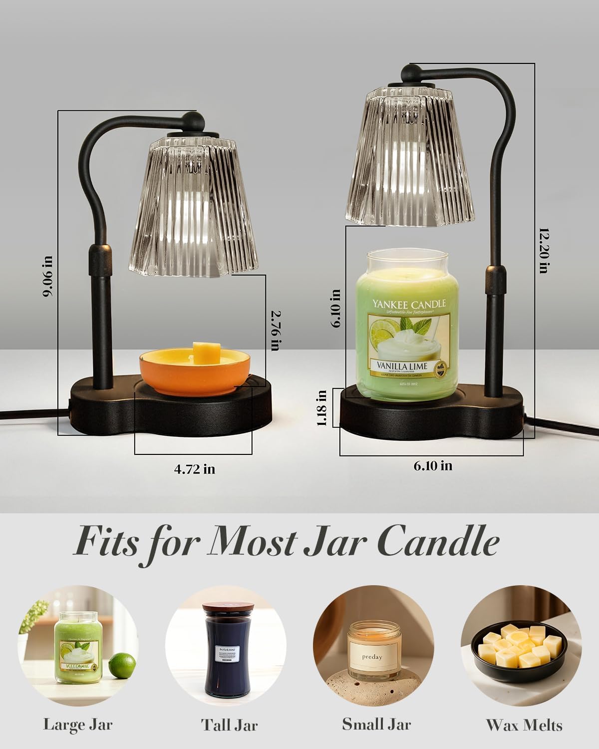 Candle Warmer Lamp with Timer & Dimmable Settings, Adjustable Height Flameless Scented Wax Melter for Jar Candles, Elegant Home Decor Warmer Lamp with 2 Bulbs, Gift for Women Mom Friend Family, White