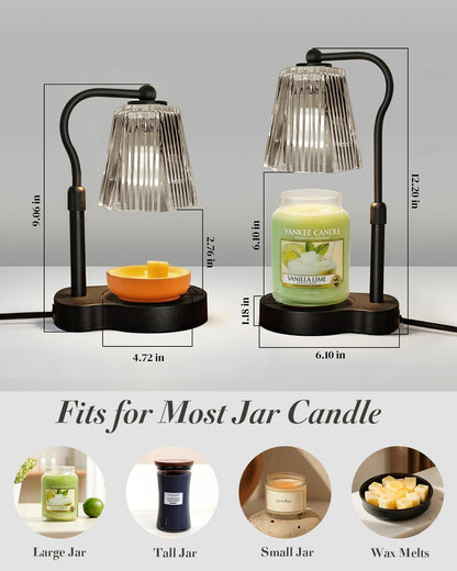 Candle Warmer Lamp with Timer & Dimmable Settings, Adjustable Height Flameless Scented Wax Melter for Jar Candles, Elegant Home Decor Warmer Lamp with 2 Bulbs, Gift for Women Mom Friend Family, White